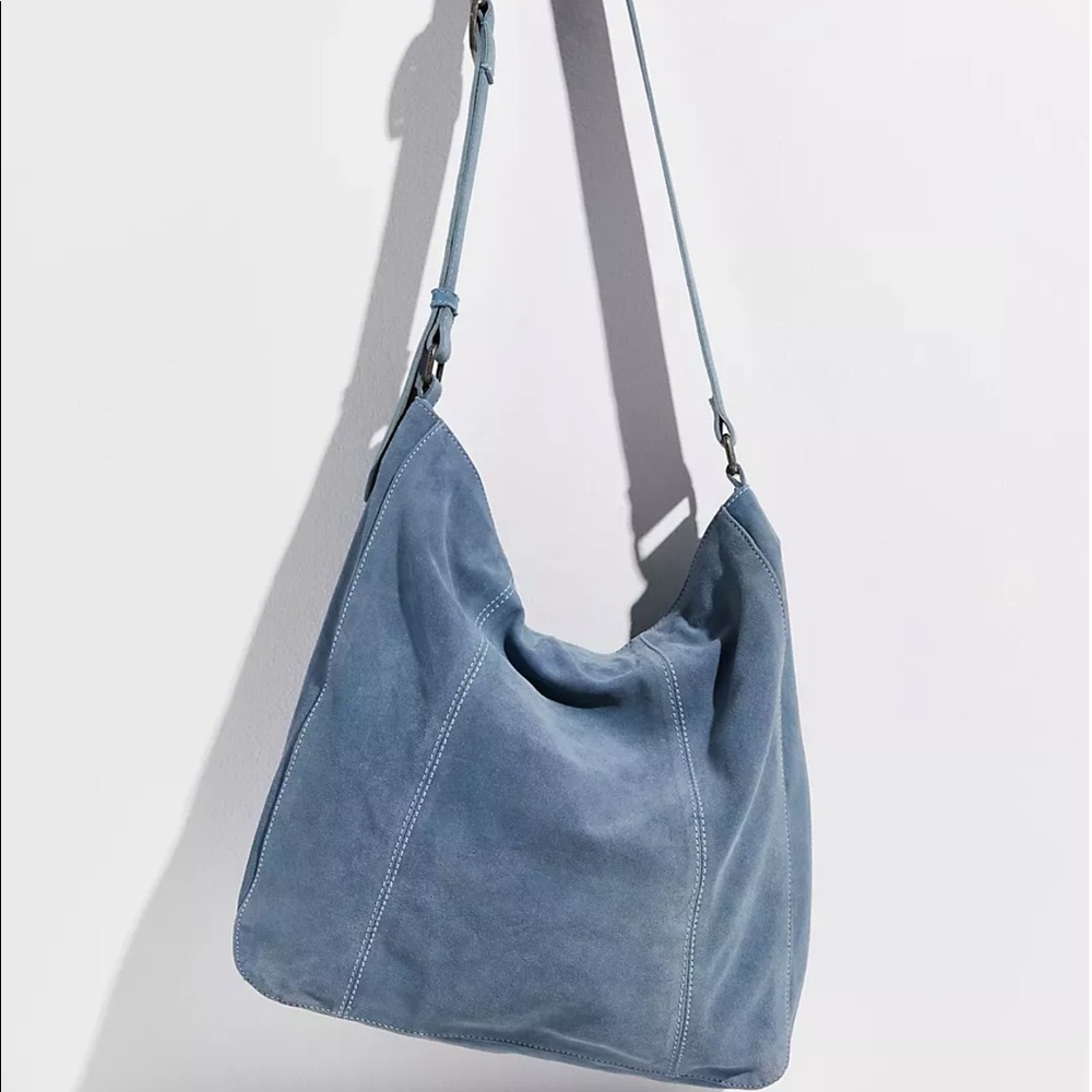 Free People Highland Distressed Blue Suede Hobo Bag NWT